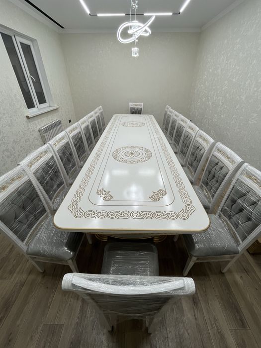 400х110 см мдф стол 18 шт Стулья Алматы Комплект Рассрочка Стул