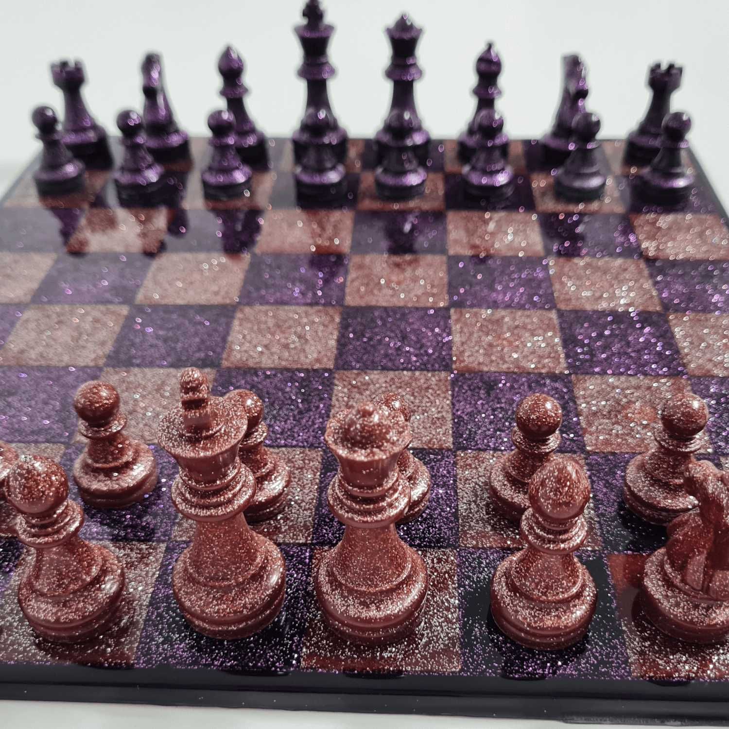 Tablă de Șah Magnetică Handmade din Rășină Epoxidică cu Sclipici