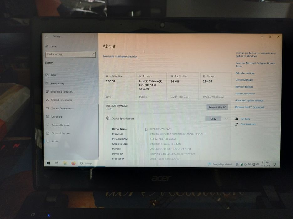 Laptop Acer aspire one 11"