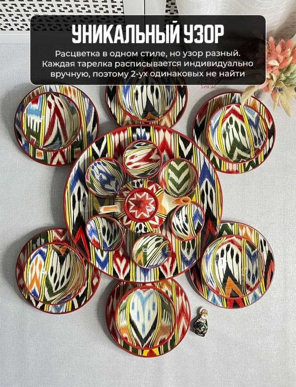 Риштанская керамика, Узбекская посуда столовый набор на 6 персон.