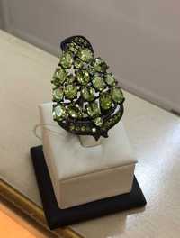 Дизайнерское кольцо с хризолитами! Серебро, натуральные камни! Тайланд