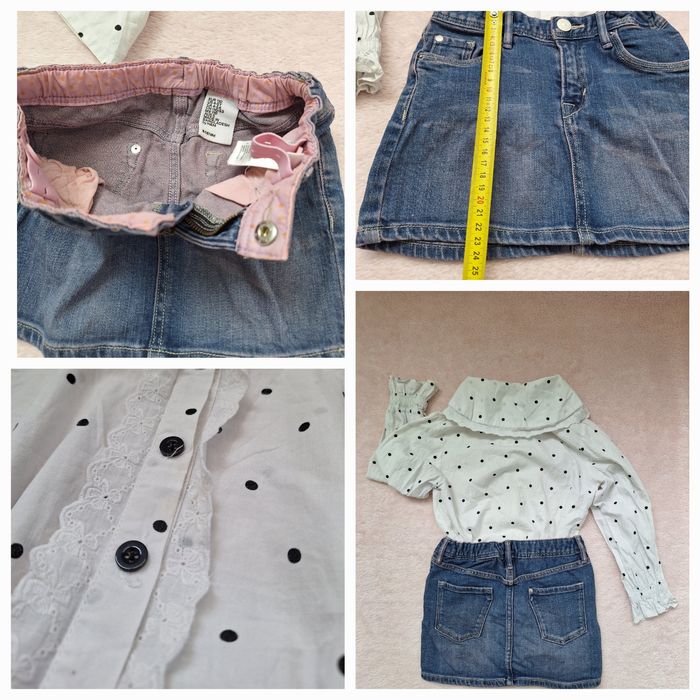 Set scoala 110-116-122 fetite 5-6-7 ani fusta si camasa bluza rochie