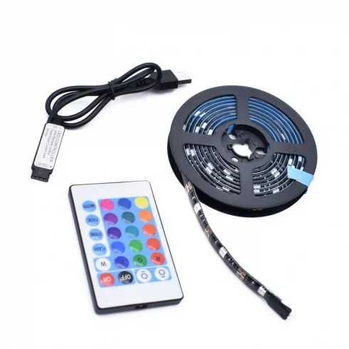 Banda LED RGB pentru TV, USB 5V, lungime 2 metri, telecomanda, camping