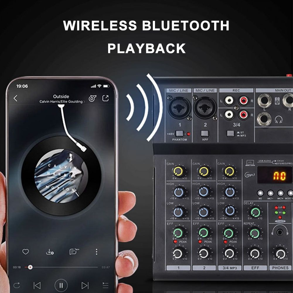 Смесителен пулт 4 канален RP-F4 A, Bluetooth, USB Player, DJ Mixer