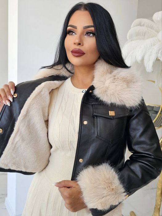 Дамско кожено яке с пух и топла подплата
