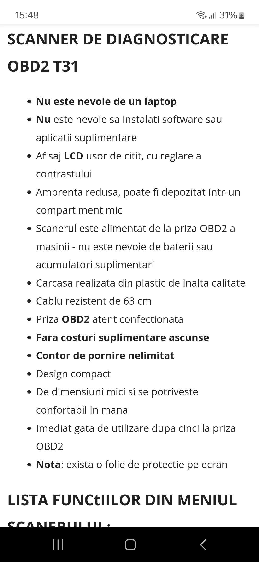 Diagnoză auto / Tester auto universal OBD II MODEL T31