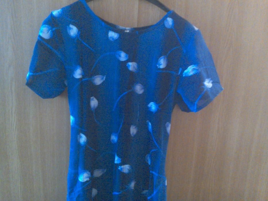 Rochie nouă, de damă, lunga, de vară, bleumarin cu flori albe
