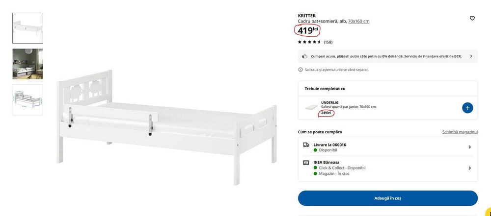 Pat + Saltea pentru copii 70x160 Kritter