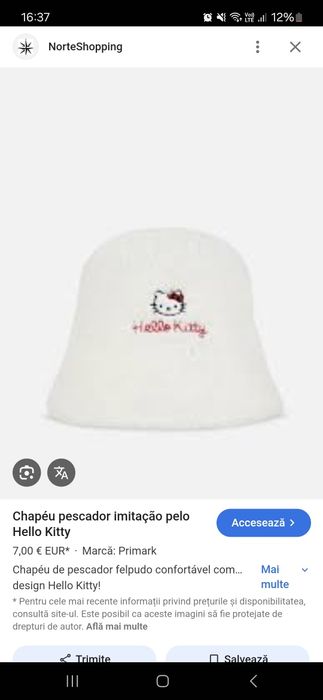 Palarie bucket de plus Hello Kitty 8-9 ani Primark