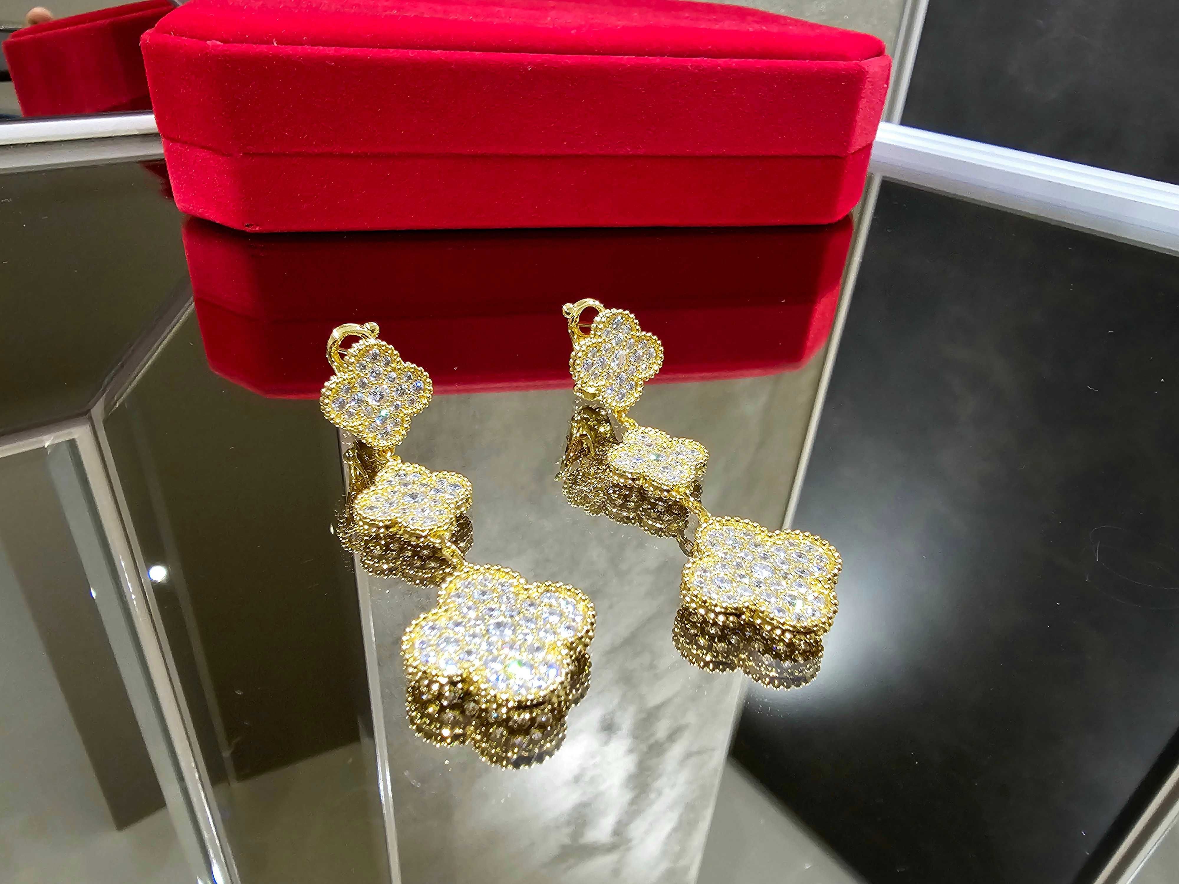 Van Cleef & Arpels VCA Gold 3 Motifs Diamond Alhambra Дамски Обеци