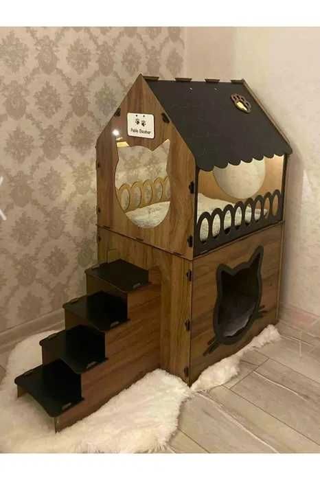Къщичка за котки, дървена котешка къщурка, къща домашен любимец, коте