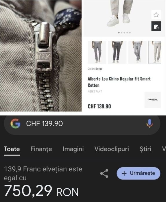 Pantaloni Alberto Lou W34/L30 - Regular Slim Fit din Bumbac Pima