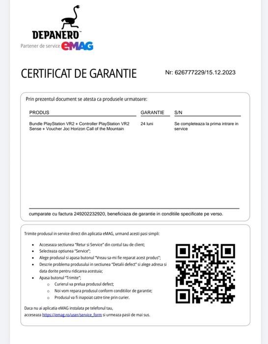 PlayStation. VR2 + Controller  Garanție PlayStation VR2 Sense + Vouche