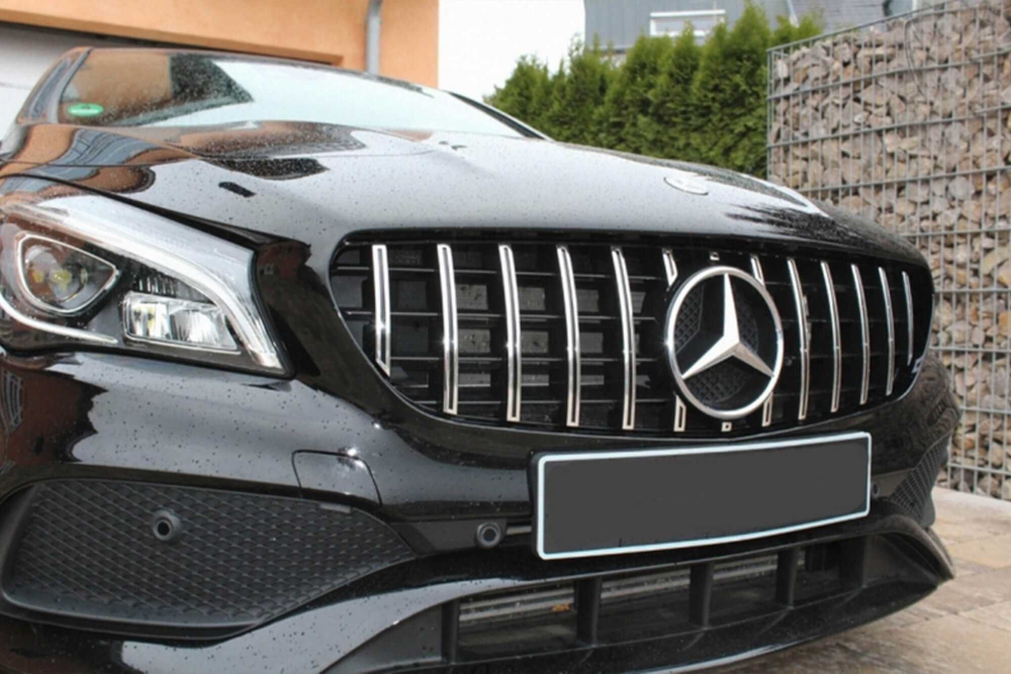 Хром/черна решетка GT за Mercedes CLA W117 17-19 без отвор за камера
