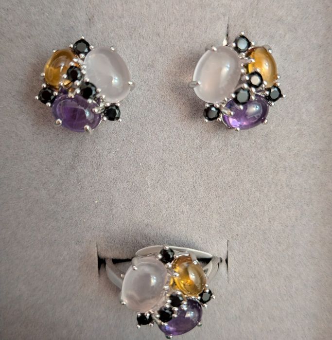 Сребърен комплект от естетствени камъни