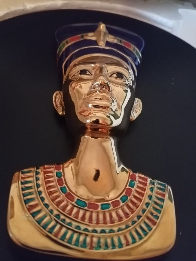 Vand farfurie 3D cu Nefertiti, pictata manual cu aur Egipt