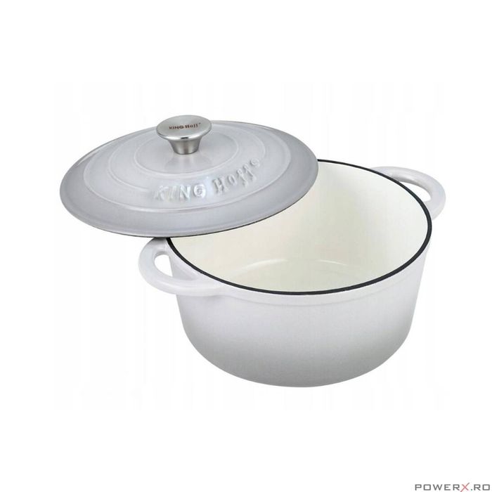 Oala din fonta emailata 2.4 litri, 21cm, cratita cu capac, gri,