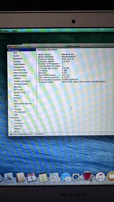 Macbook Air 6.2 Mid 2013 A1466 i5 1.3Ghz 4GB RAM 250gb ssd 1,5gb video