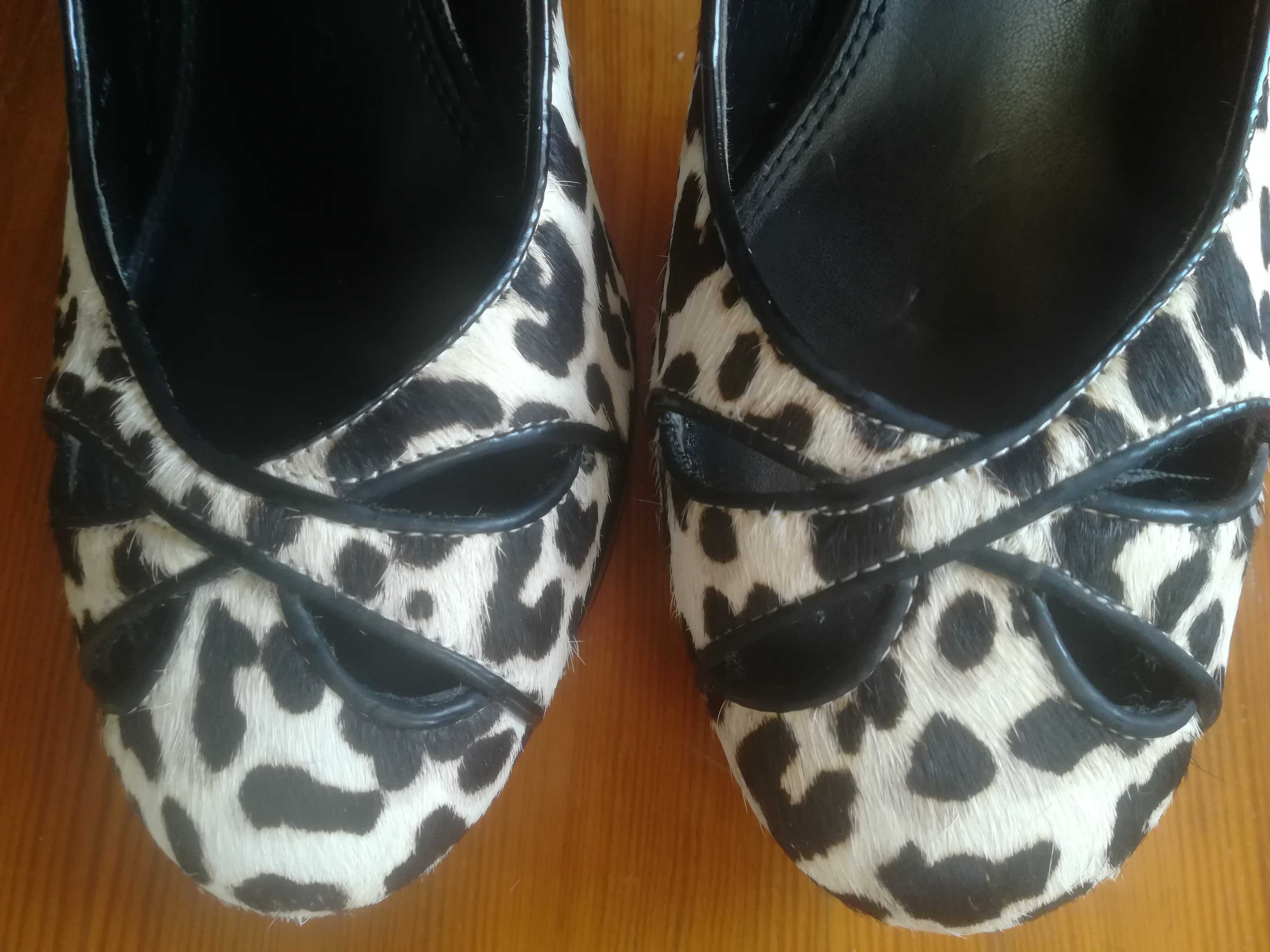 Pantofi femei, platforma, blanita ponei, made in USA (BLACK&WHITE)