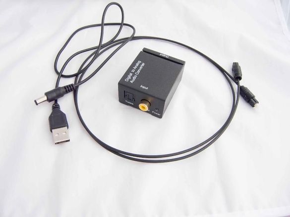 ﻿Оптичен конвертор цифров към аналогов RCA L/R аудио Toslink