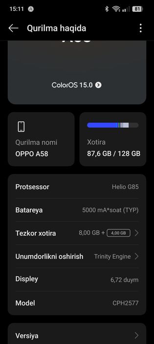 oppo A58 modeli sotiladi