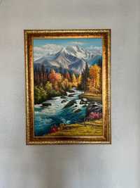 Картина маслом "Осенний берег реки", написанная вручную.