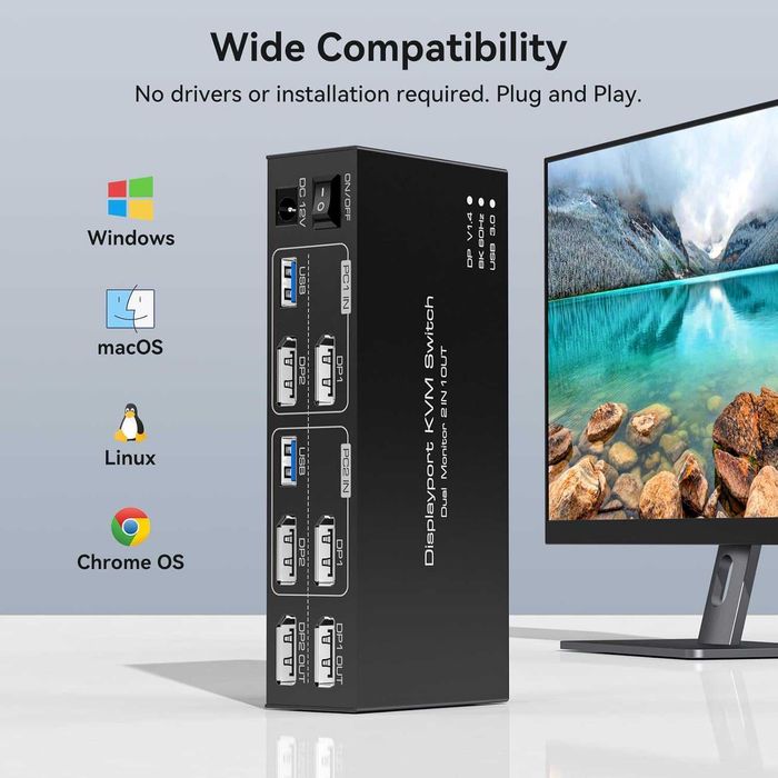 Switch Comutator KVM TJCXELE ​​Displayport,2 monitoare,2 PC,8K-4K