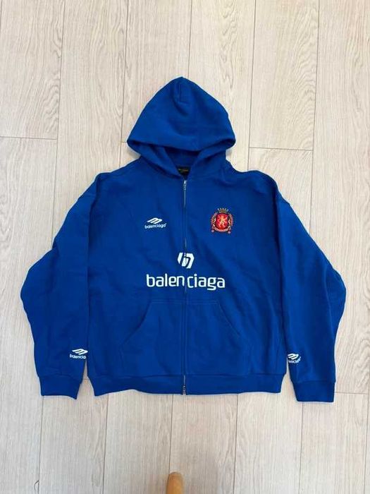 Balenciaga Soccer Zip Up Hoodie Blue