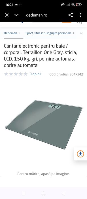 Cantar electronic pentru baie / corporal, Terraillon One Gray, sticla,
