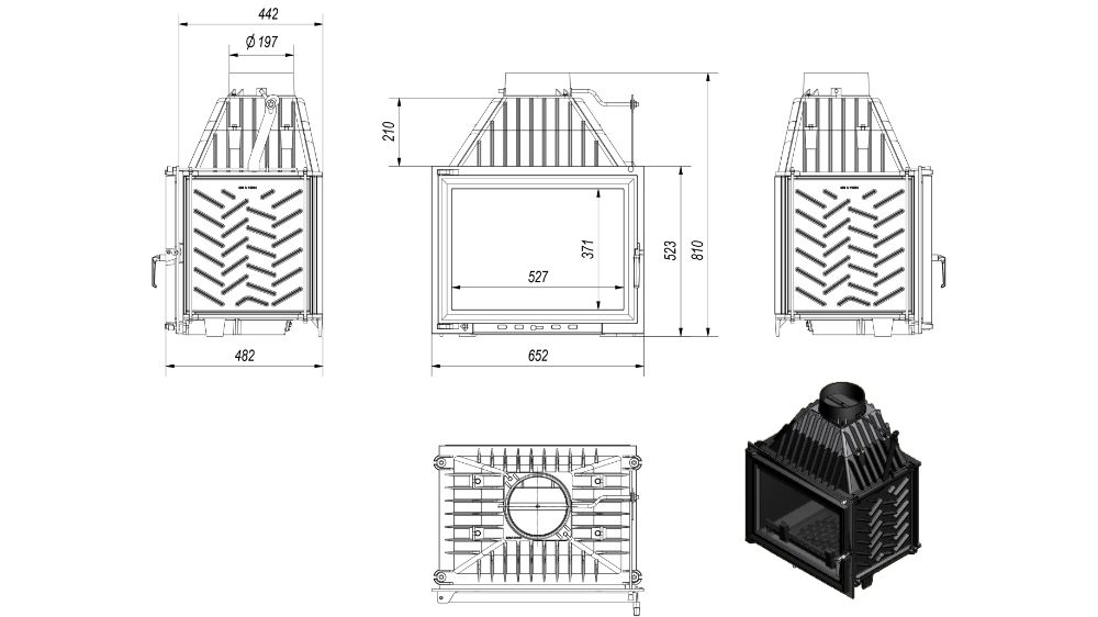 Focar de semineu din fonta de 16 KW cu sticla termorezistenta