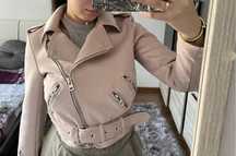 Geaca zara biker piele intoarsa