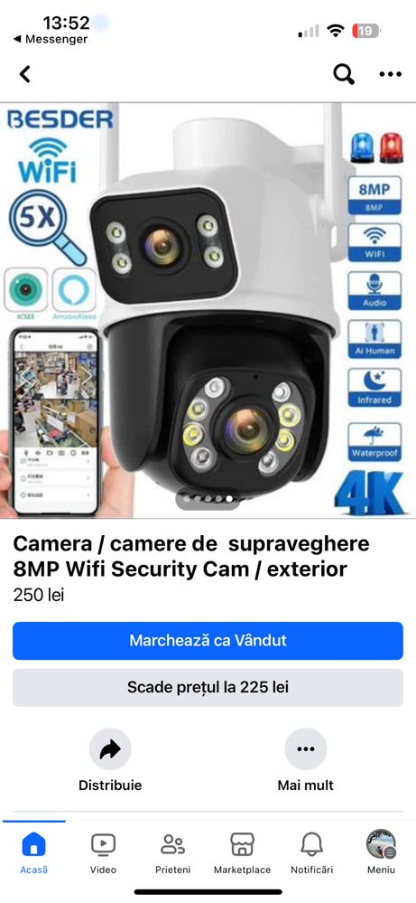 Camera supraveghere exterior/interior wifi wireless 8MP 4K 8x Zoom