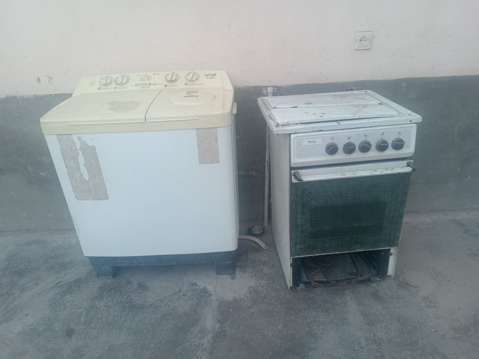 Газ плита ва пол-автомат кир машина