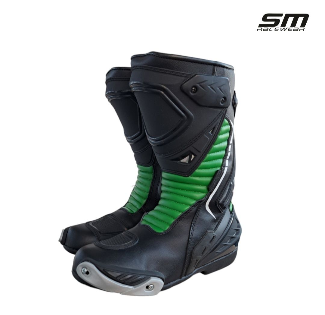 Cizme moto piele naturala SM Long Green marimea 40, 41, 42, 43, 44