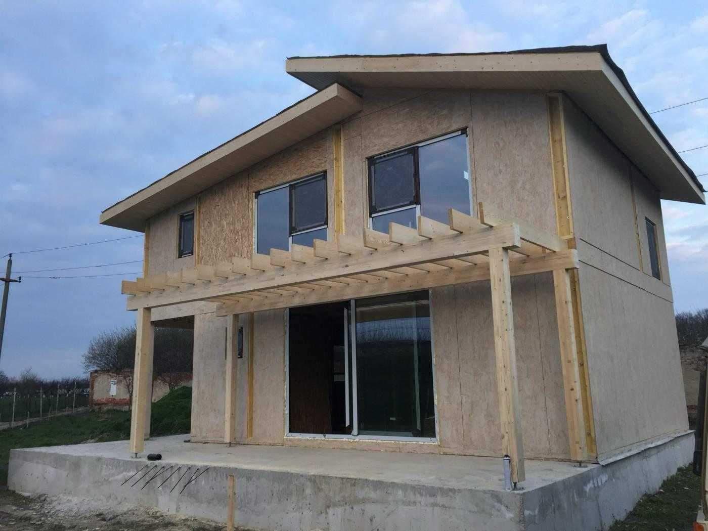 Cabana stil A-Frame, casa, terase si foisoare din structura de lemn