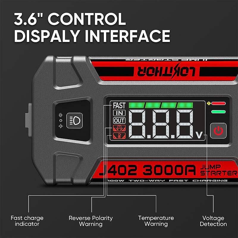 Jump starter lokithor j402 за двупосочно бързо зареждане, 3000amp