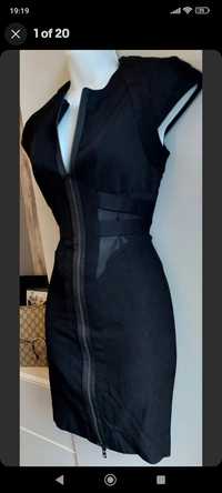 Черна рокля All Saints, XS, вълна и памук