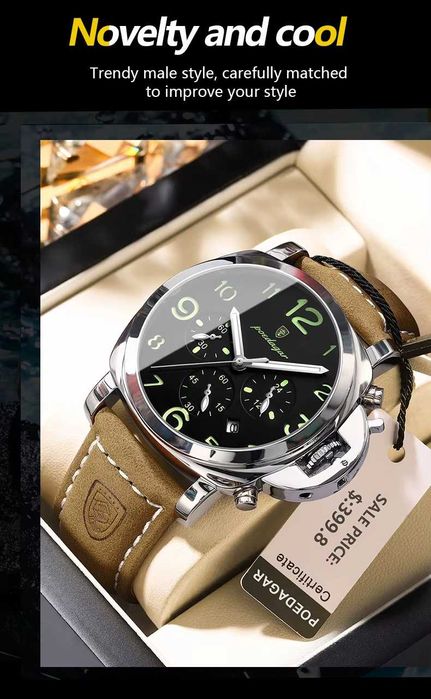 Ceas Poedagar Cronograf Cuarț 45 mm Stil Panerai Luminor
