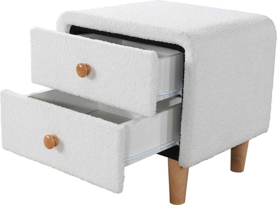 Подплатено нощно шкафче с 2 чекмеджета с безшумно плъз. МДФ+бор, бяло