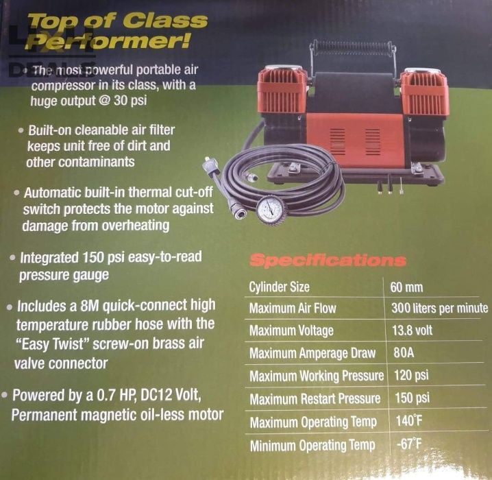 Compresor aer auto 300 litri / min PROFESIONAL - doua motoare TYREX