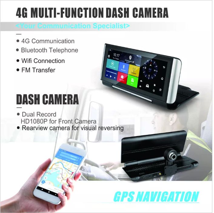 Navigatie Auto Sim card 4G cu DVR si 2 camere WiFi Card Android GPS