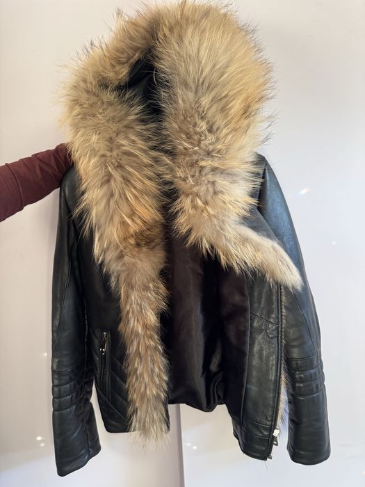 Дамско яке естествена кожа с естествен пух, С-М размер