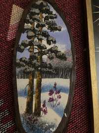 Картина на деревянном срезе