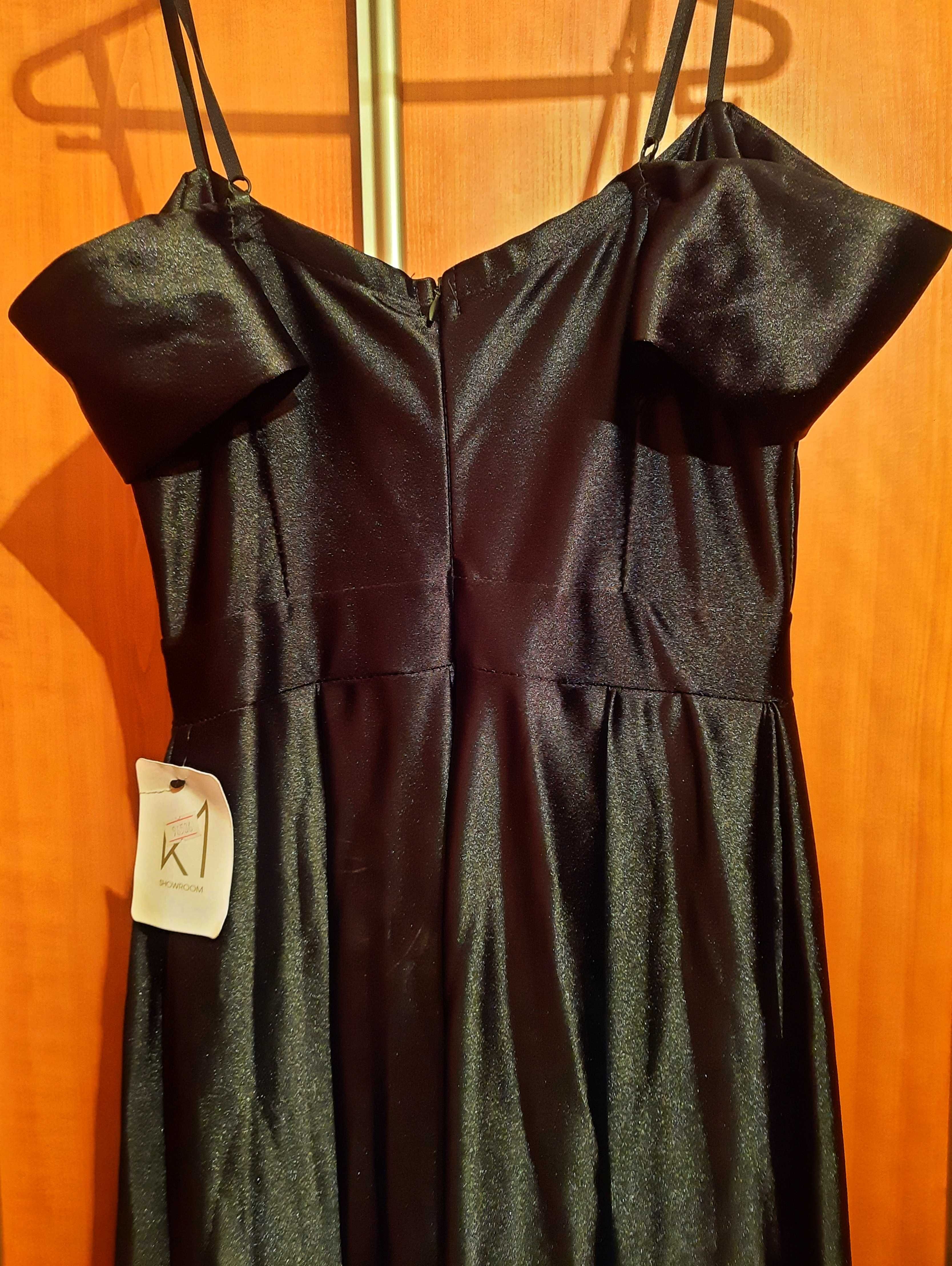 Нова официална черна сатенена рокля