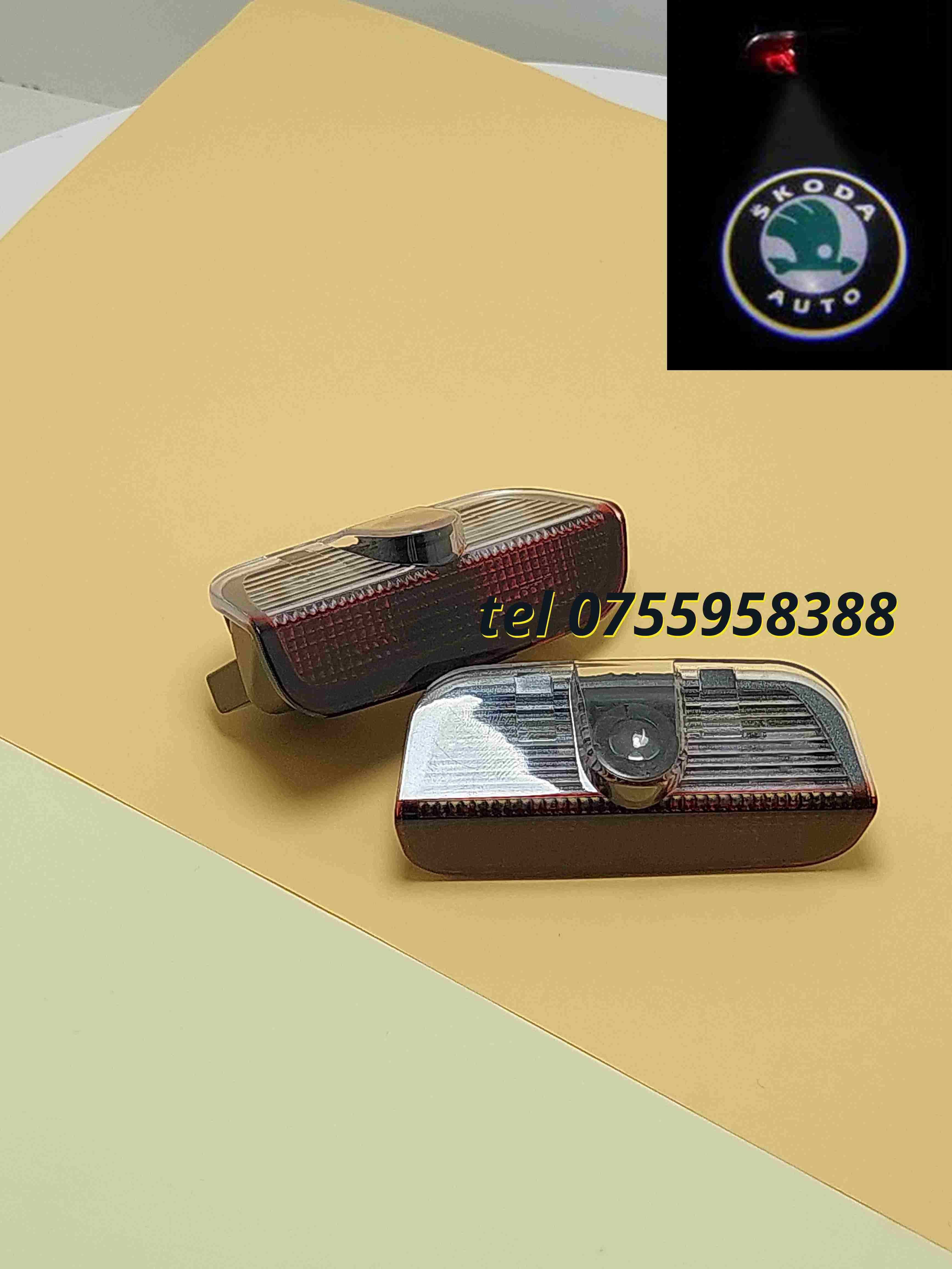 Set 2 Proiectoare Logo Led Pentru Portiere Skoda Superb 2009  2020