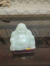 Винтажная светло-зеленая нефритовая резная фигурка Будды  (Хотей)