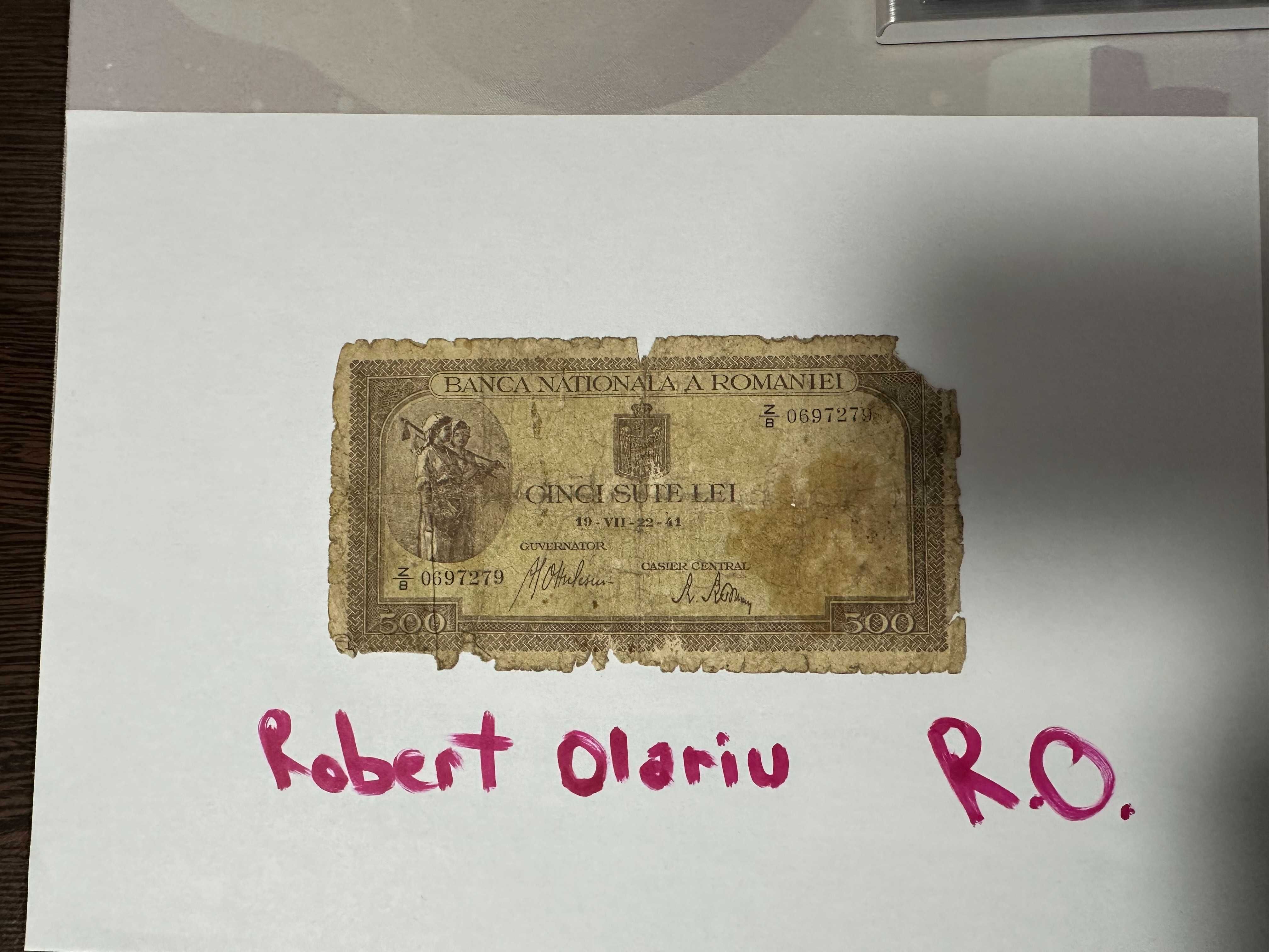 Bancnota CINCI SUTE LEI ( uzata ) din iulie 1941