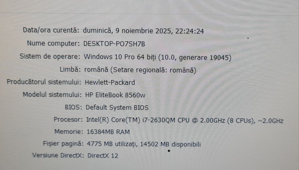 HP Elitebook 8560w i7 2630QM, 16 GB RAM, ssd 128 GB