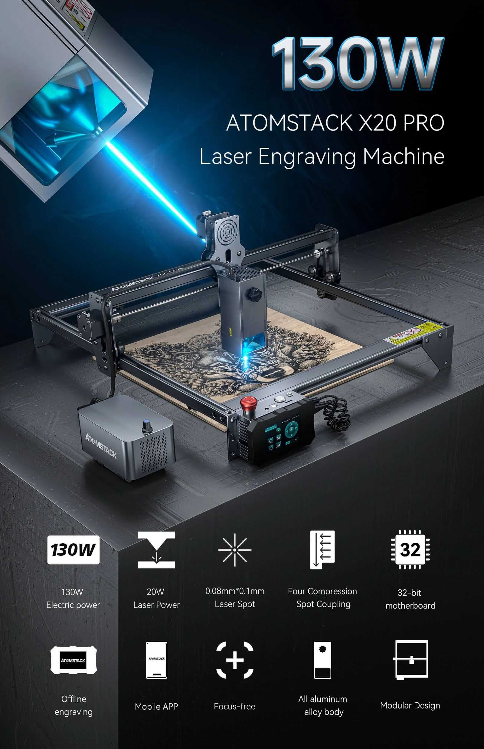 ATOMSTACK S20 20-22W Pro 2000лв Max 2800лв CNC лазер лазерно гравиране