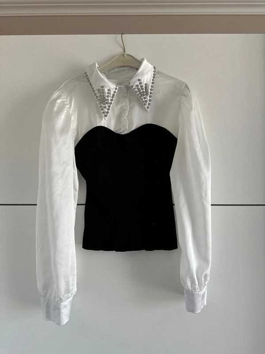 Pulover camasa office cu strasuri stil corset model zara